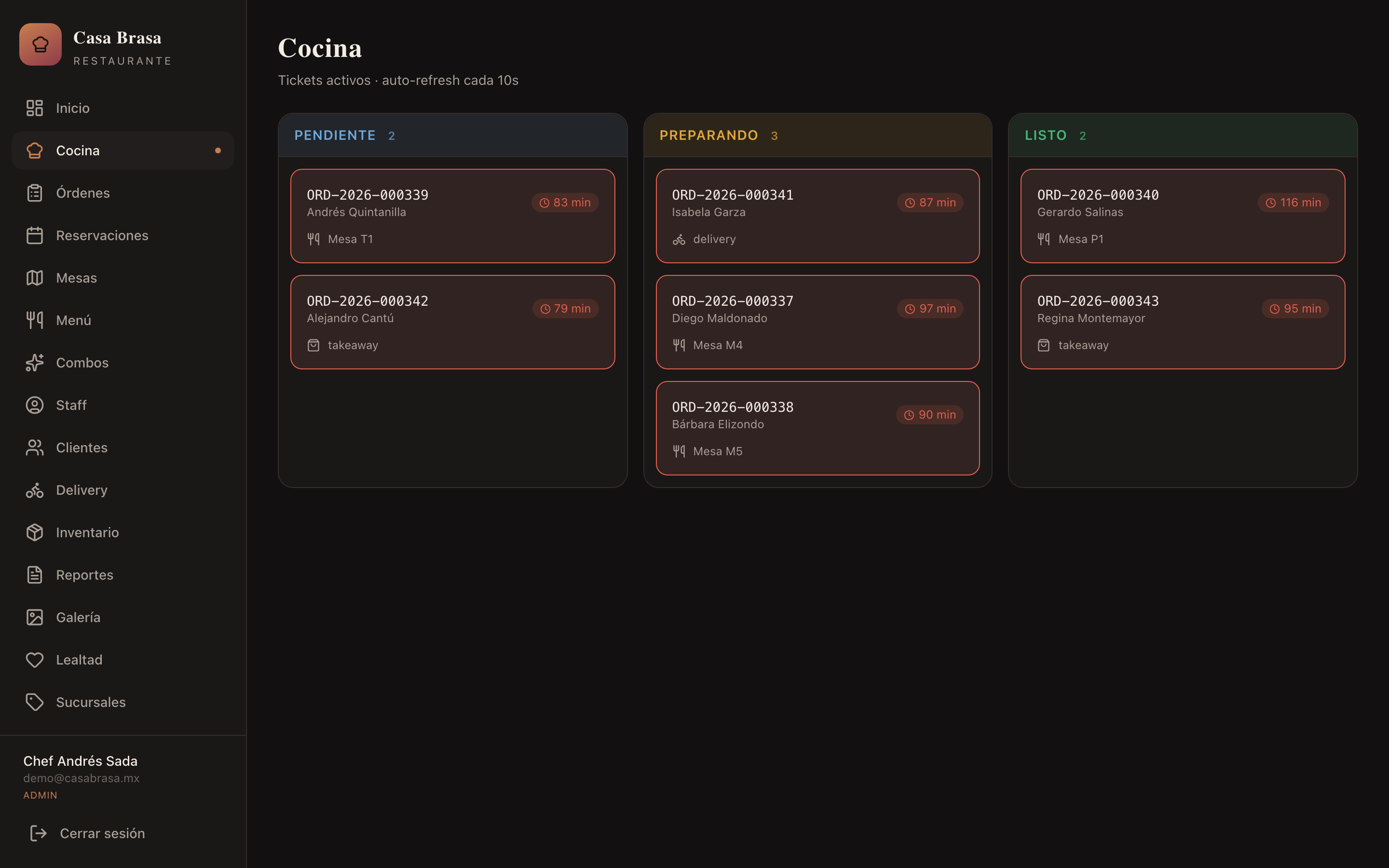 Comandas y mesas en tiempo real dentro del panel de Hatxa